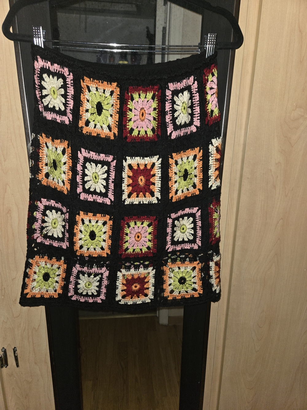 Chelsea & Violet Black Crochet  Skirt with Multicolor Floral Squares